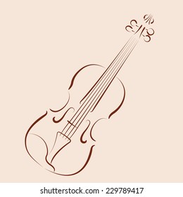 Sketched violin. Harmonic colors. Design template for label, banner, postcard, logo. Background can be easily removed. Violin vector illustration.