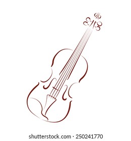 Sketched violin isolated on white background. Design template for label, banner, postcard, logo. Violin vector illustration.