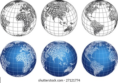 Sketched world globes