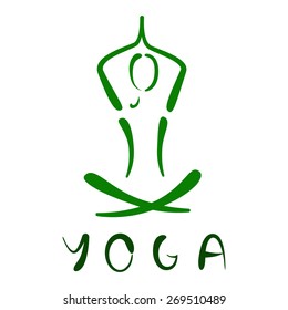 Sketched yoga logo design element isolated on white background. Design template for label, banner, postcard. Yoga pose vector illustration.