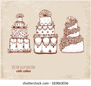 Sketches of cakes. Vector illustration in vintage style.