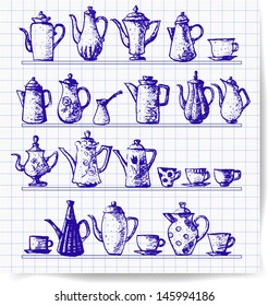 Sketches of coffee objects. Pen sketch. Vector illustration. 