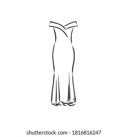 Sketches collection of women's dresses. Hand drawn vector illustration. Black outline drawing isolated on white background women's dress, vector sketch illustration