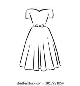 Sketches collection of women's dresses. Hand drawn vector illustration. Black outline drawing isolated on white background women's dress, vector sketch illustration