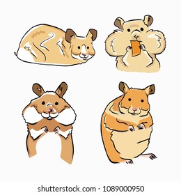 Sketches of colorful hamsters on white background. Set of hamsters in color.