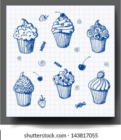 Sketches of cupcakes. Vector illustration.