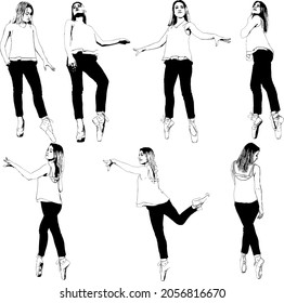 Sketches of drawings with a dancer in different dance poses