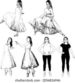 Sketches of drawings with a dancer in different dance poses