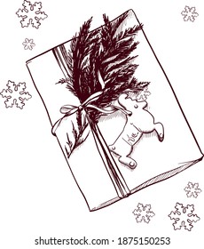 
Sketches of elements of New Year and Christmas home decor and a cozy atmosphere in the apartment during the holidays