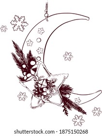 
Sketches of elements of New Year and Christmas home decor and a cozy atmosphere in the apartment during the holidays