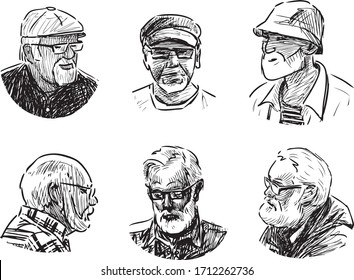 Esbozos de caras de varios ancianos
