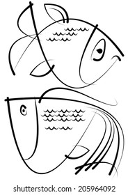 sketches of fish isolated on white background