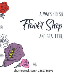 Sketches of flowers on a white background. Floral banner. Vector illustration