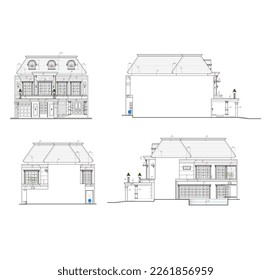 sketches of the front and rear views of the classic concept house