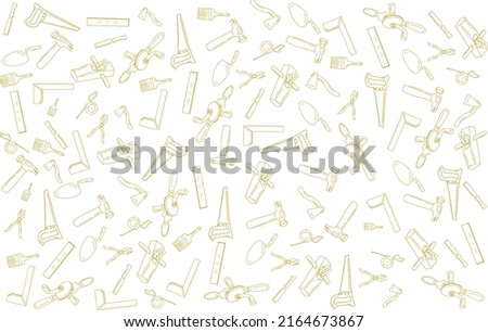 sketches of gold carpentry tools, some tools such as saws, drills, wood shavings, chisels, measuring tools, hammers, axes etc. can be used for your project background purposes