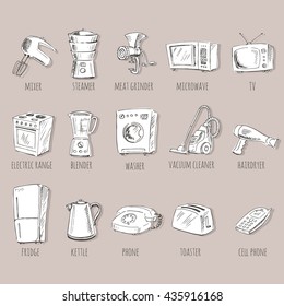 Sketches of household appliances, can be used as an icon or other design. Vector illustration.