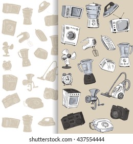 Sketches of household appliances, can be used as backgrounds or other design. Vector illustration.