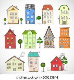 Sketches of houses. Vector illustration.