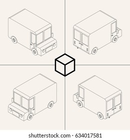 Sketches of Isometric Minivan, Vector