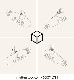 Sketches of a Isometric Submarine \ Vector