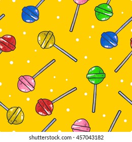 Sketches lollipop seamless pattern. Sweet candies vector illustration