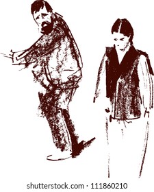 sketches of man and woman