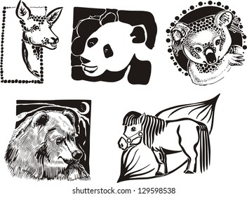 Sketches of miscellaneous animals. Vector set.