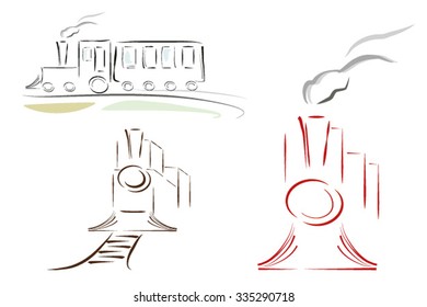 Sketches of an old train. Vector illustration.