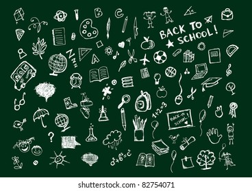 Sketches on blackboard, concept of school for your design