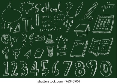 Sketches on blackboard, concept of school