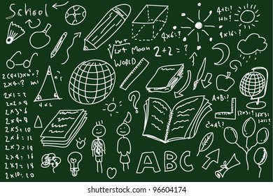 Sketches on blackboard, concept of school
