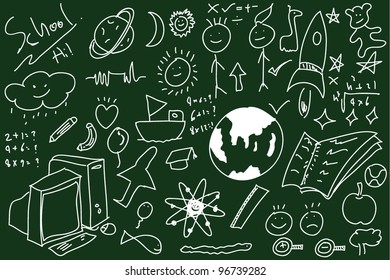 Sketches on blackboard, concept of school