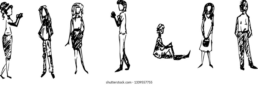 Sketches People Different Poses Vector Illustration Stock Vector Royalty Free 1339557755 2840