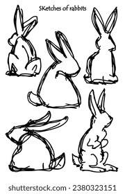 Sketches of rabbits. Vector image. Doodle drawings.