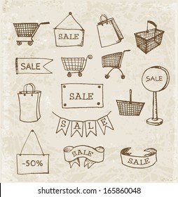 Sketches of shopping objects hand drawn in vintage style. Vector illustration.sale-sketch