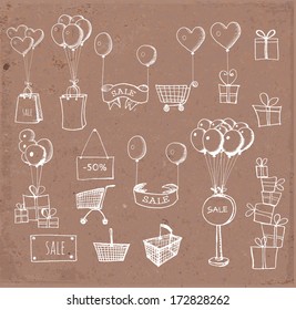 Sketches of shopping objects. Vector illustration. 