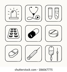 Sketches simple medical icons set. Vector illustration.
