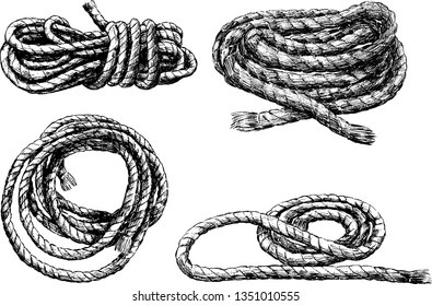 Sketches of skeins of rigging rope