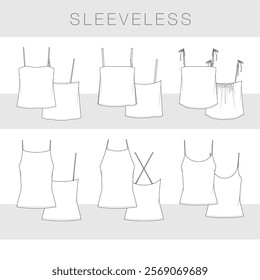 sketches of sleeveless, outline, art, basic