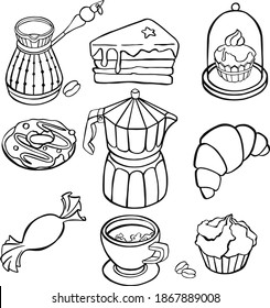Sketches of tea objects. Hand drawn set symbol. icon