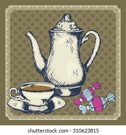 sketches  tea pot poster, banner  for you design