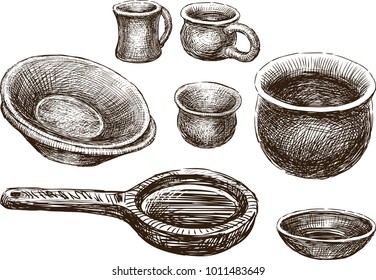 Sketches of the various clayware