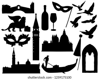 Sketches of Venice silhouettes collection. Vector illustration