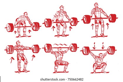 sketches weightlifter push and pull the bar svg