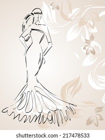 sketching beautiful  young bride in wedding dress.