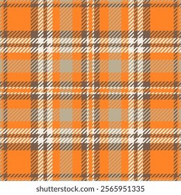 Sketching check pattern vector, girl textile fabric tartan. Age background texture seamless plaid in orange and white colors palette.