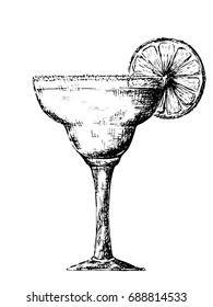 sketching contour of margarita cocktail with lime