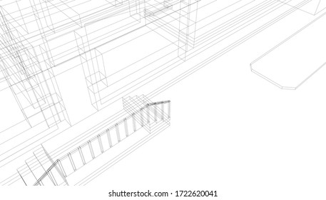 
sketching of the facade of the school entrance, 3D visualization. architectural form