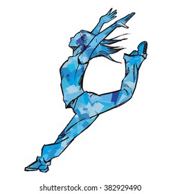 Sketching of female dancer (blue)