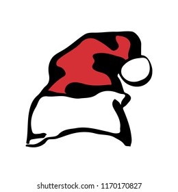Sketching hat of Santa. Hand drawn doodle Christmas illustration